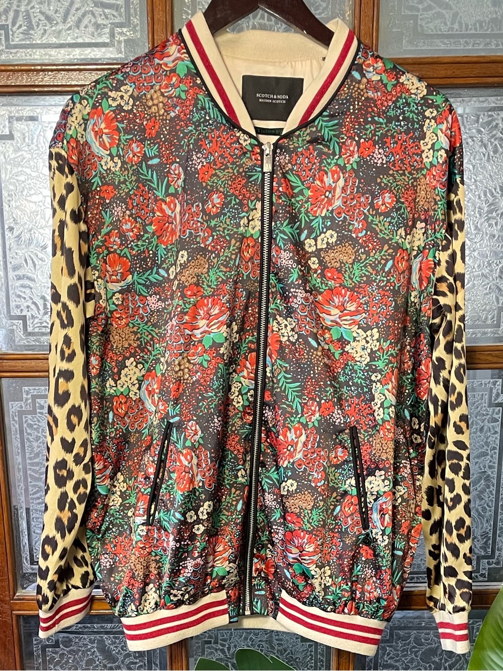 Scotch & Soda Multicolor Floral Bomber Jacket with Leopard Sleeves
